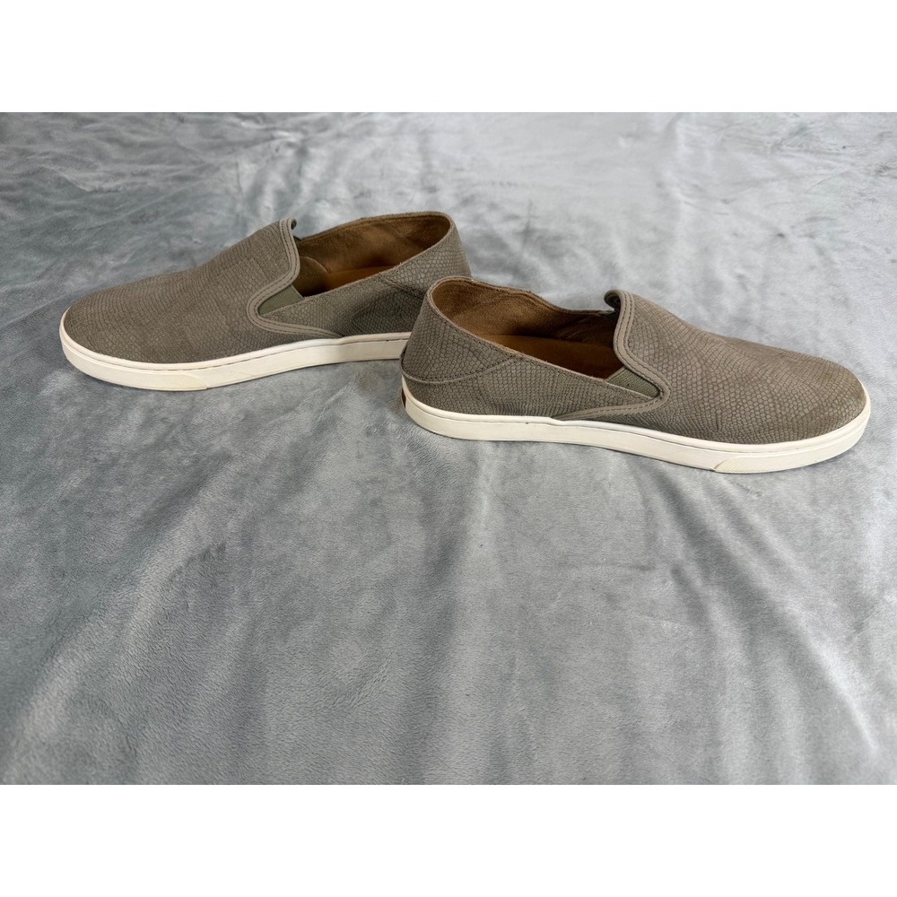 OluKai Pehuea Leather Snakeskin Slip-On Sneakers Clay Size US 8.5 Women's - Picture 3 of 7
